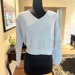 Fall Hollister Chunky Long Sleeve V-Neck Drop Shoulder Sweater Grey XXS